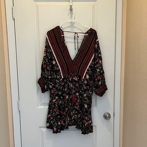 Aakaa Red and Black Patterned Dress